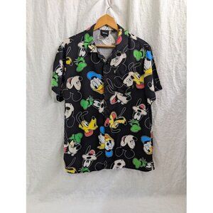 Disney World Camp Shirt Mickey Goofy Donald Pluto Men's Medium All Over Print G5